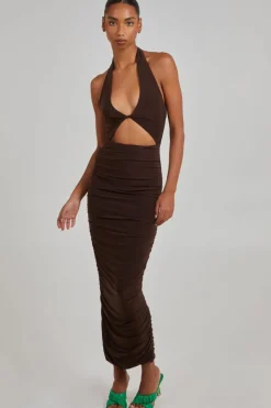 Midi Dresses*Pink Vanilla Cut Out Gathered Midi Dress Chocolate