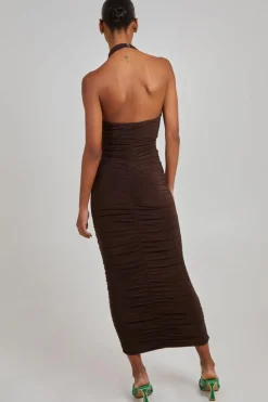 Midi Dresses*Pink Vanilla Cut Out Gathered Midi Dress Chocolate