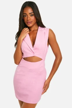 Blazer Dresses*boohoo Cut Out Sleeveless Linen Look Blazer Dress pink