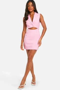 Blazer Dresses*boohoo Cut Out Sleeveless Linen Look Blazer Dress pink