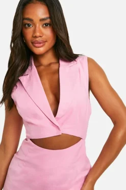 Blazer Dresses*boohoo Cut Out Sleeveless Linen Look Blazer Dress pink