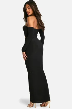 Bodycon Dresses*boohoo Cut Out Slinky Long Sleeve Maxi Dress black