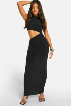 Maxi Dresses*boohoo Cut Out Slinky Maxi Dress black