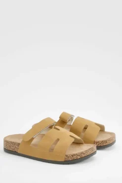 Sandals*boohoo Cut Out Strap Detail Sliders taupe