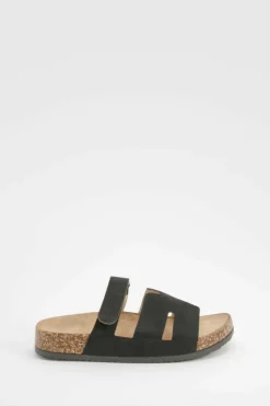 Sandals*boohoo Cut Out Strap Detail Sliders black