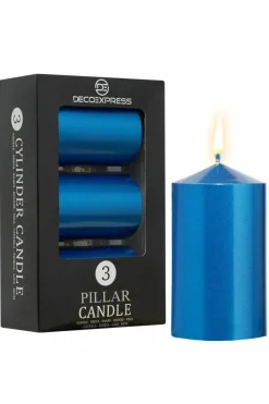 Candles & Diffusers|Candles*Deco Express Cylinder Candle Pack Of 3 Blue
