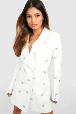 Blazer Dresses|Mini Dresses*boohoo Daisy Crystal Embellished Tailored Blazer Dress ivory