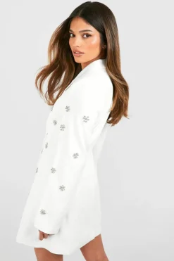 Blazer Dresses|Mini Dresses*boohoo Daisy Crystal Embellished Tailored Blazer Dress ivory