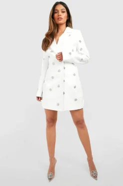 Blazer Dresses|Mini Dresses*boohoo Daisy Crystal Embellished Tailored Blazer Dress ivory