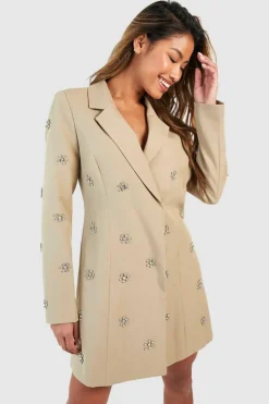 Blazer Dresses*boohoo Daisy Crystal Embellished Tailored Blazer Dress stone