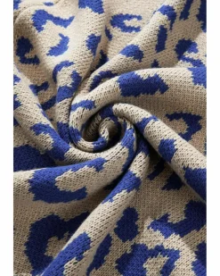 Cardigans*Azura Exchange Dark Stripe Sleeve Leopard Print Open Front Cardigan With Pockets Blue