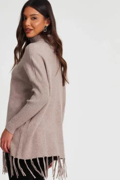 Jumpers*Quiz Knit Tassel Hem Jumper Dark Brown