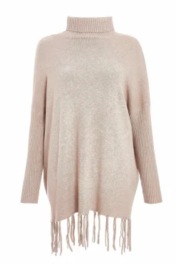 Jumpers*Quiz Knit Tassel Hem Jumper Dark Brown