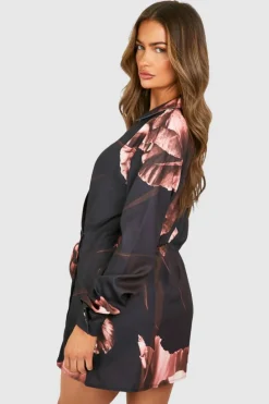 Shirt Dresses|Wrap Dresses*boohoo Dark Floral Satin Wrap Shirt Dress black
