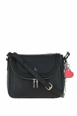 Shoulder Bags*Ashwood Leather Dazzling Flap Over Real Leather Shoulder Bag Black