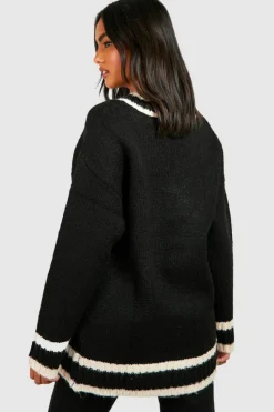 Jumpers*boohoo Deep V Knitted Cricket Jumper black