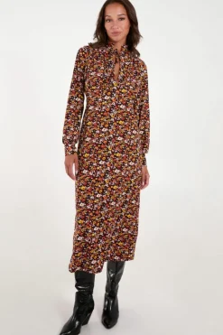 Midi Dresses*Blue Vanilla Deep V Tie High Neck Midi Dress Chocolate