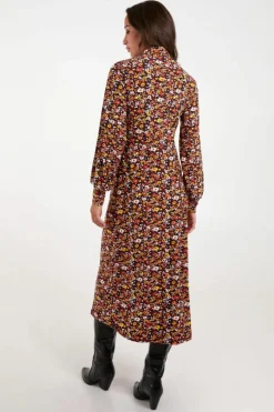 Midi Dresses*Blue Vanilla Deep V Tie High Neck Midi Dress Chocolate