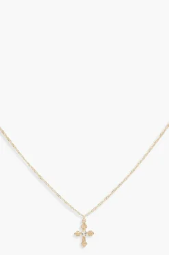 Necklaces*boohoo Delicate Cross Choker Necklace gold