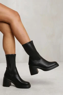 Chunky Boots|Heeled Boots*Where's That From Della' Mid Calf Boot With Chunky Heel Black
