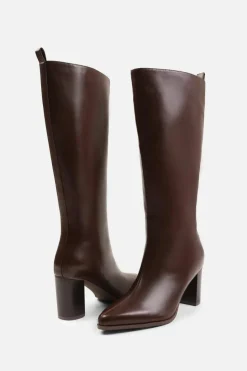 Heeled Boots|All Boots*Where's That From Delta' Block Heel Knee High Boots With Side Zip Brown