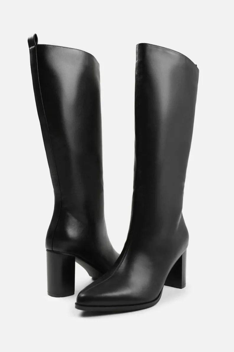 Heeled Boots|All Boots*Where's That From Delta' Wide Calf Block Heel Knee High Boots With Side Zip True Black