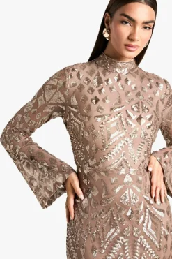 Maxi Dresses|Long Sleeve Dresses*boohoo Demask Open Back Maxi Dress gold