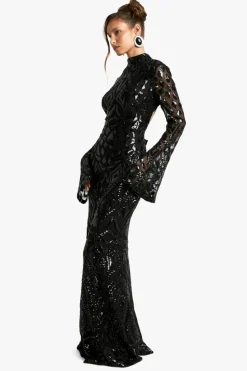 Maxi Dresses|Long Sleeve Dresses*boohoo Demask Open Back Maxi Dress black