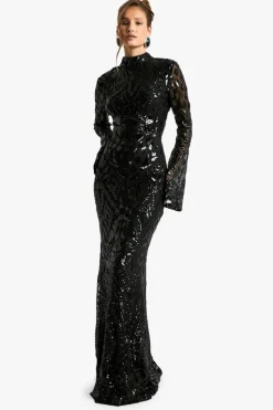 Maxi Dresses|Long Sleeve Dresses*boohoo Demask Open Back Maxi Dress black