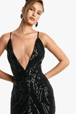 Maxi Dresses*boohoo Demask Plunge Strappy Maxi Dress black