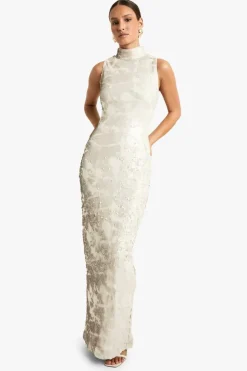 Maxi Dresses*boohoo Demask Sequin High Neck Column Maxi Dress stone