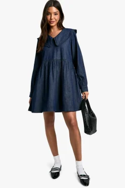Smock Dresses|Mini Dresses*boohoo Collar Smock Dress denim