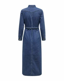 Shirt Dresses*Only Denim Dress with Belt - Casual Long Sleeve Shirt Dress - Blue