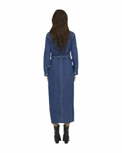 Shirt Dresses*Only Denim Dress with Belt - Casual Long Sleeve Shirt Dress - Blue