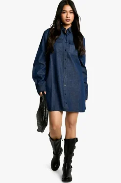 Shirt Dresses|Denim*boohoo Denim Oversized Shirt Dress indigo