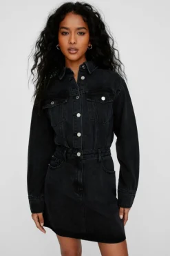 Shirt Dresses*NastyGal Denim Shirt Dress washed black