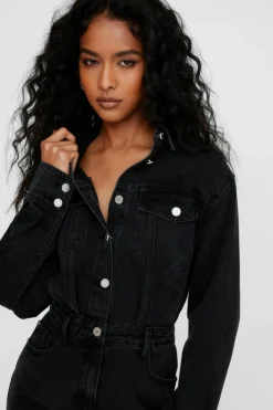 Shirt Dresses*NastyGal Denim Shirt Dress washed black