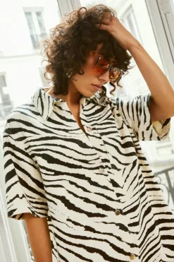 Shirt Dresses*NastyGal Denim Zebra Print Shirt Dress mono