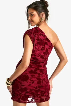 Bodycon Dresses*boohoo Devore Asymmetric Ruched Mini Dress wine