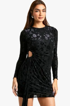 Bodycon Dresses*boohoo Devore Cut Out Detail Long Sleeve Mini Dress black