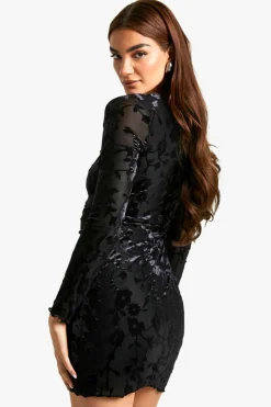 Bodycon Dresses*boohoo Devore Cut Out Detail Long Sleeve Mini Dress black