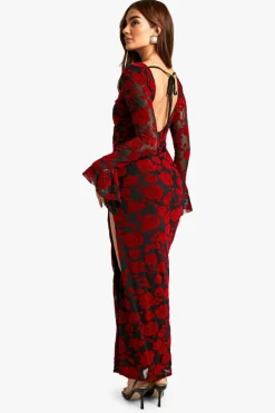 Maxi Dresses*boohoo Devore Flare Sleeve Open Back Maxi Dress red