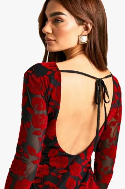 Maxi Dresses*boohoo Devore Flare Sleeve Open Back Maxi Dress red