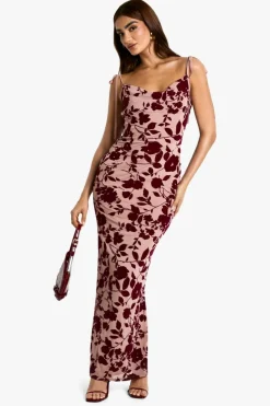 Bodycon Dresses|Maxi Dresses*boohoo Devore Floral Cowl Neck Maxi Dress plum