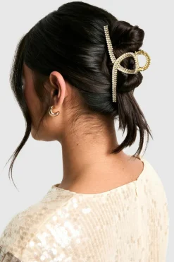 Hair Accessories*boohoo Diamante and Pearl Embellished Claw Clip 2 Pack gold