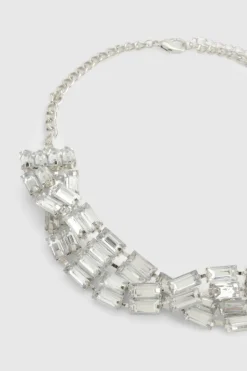 Necklaces*boohoo Diamante Baguette Twist Choker silver