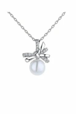 Necklaces*SVNX Diamante Bow Pearl Necklace Silver