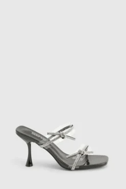 Heels*boohoo Diamante Bow Strappy Flared Heels black