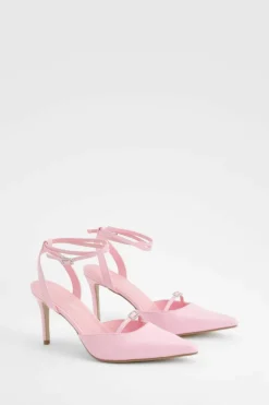 Heels|Sandals*boohoo Diamante Buckle Ankle Strap Court Shoes pink