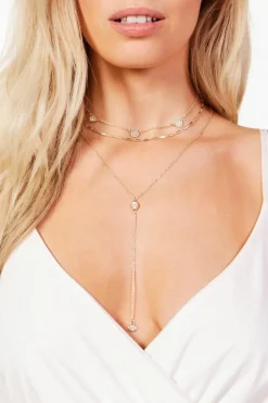 Necklaces*boohoo Diamante Chain Choker & Plunge Necklace gold